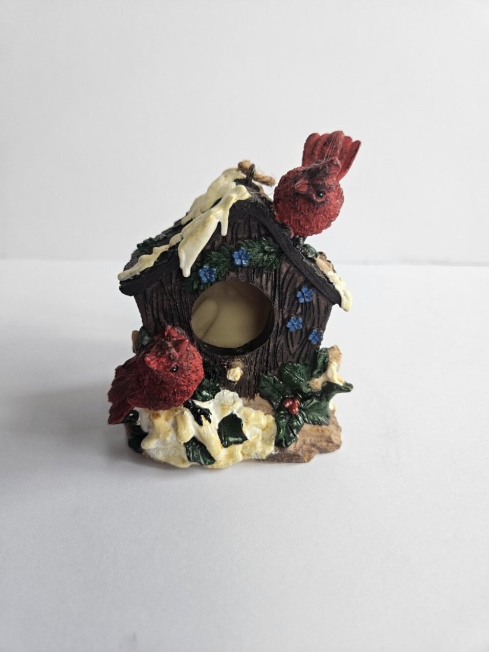 Cobble Creek Cardinal Birdhouse Christmas Ornament Snow Covered Cabin Resin 4"